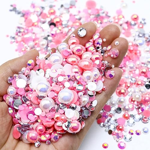 Miniatura 7 de Towenm Mezcla de perlas y diamantes de imitación, diamantes de imitación de parte trasera plana y perlas para manualidades, vasos, zapatos, uñas,