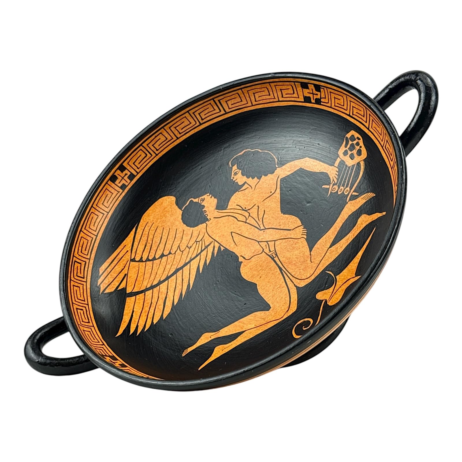 Zephyrus & Hyacinthus Kylix Vase – antike griechische Mythologie-Keramik | handgefertigt in Griechenland | Echter Keramik-Ton | rote dekorative Vase