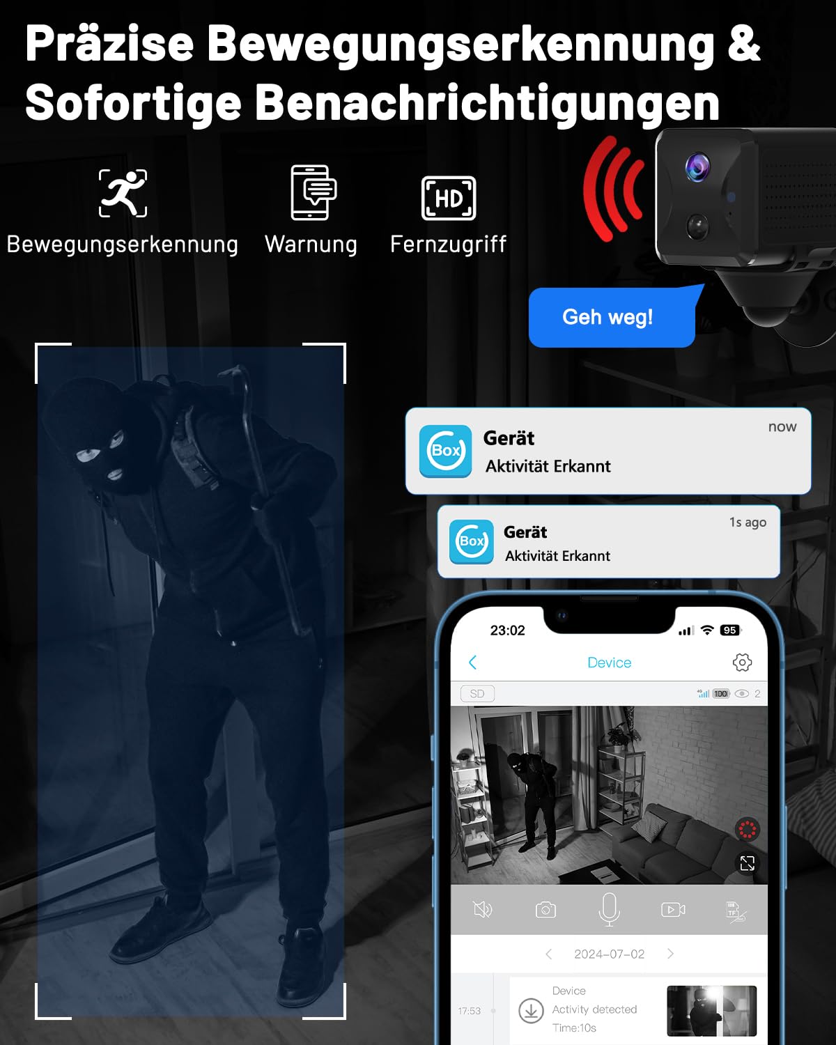 UCOCARE 4G LTE Überwachungskamera mit SIM Karte, Kamera ohne WLAN Kabellos | Überwachungskamera ohne WLAN mit Akku 5200mAh, Tragbar HD Mini Kamera, 160° Blickwinkel, HD Nachtsicht, AI Bewegungserkennung