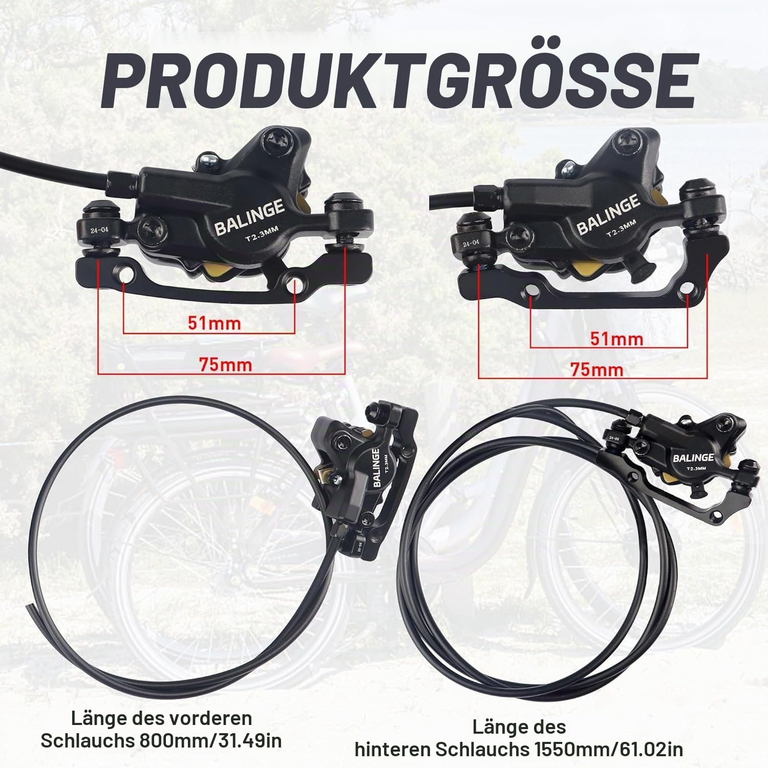 ZUKKA MTB Hydraulisches Scheibenbremsen Set und 2 6-Loch Scheibe 160 mm Disc Bremsscheiben für MTB, Elektrofahrrad Links Vorne 800mm Hinten Rechts 1550mm