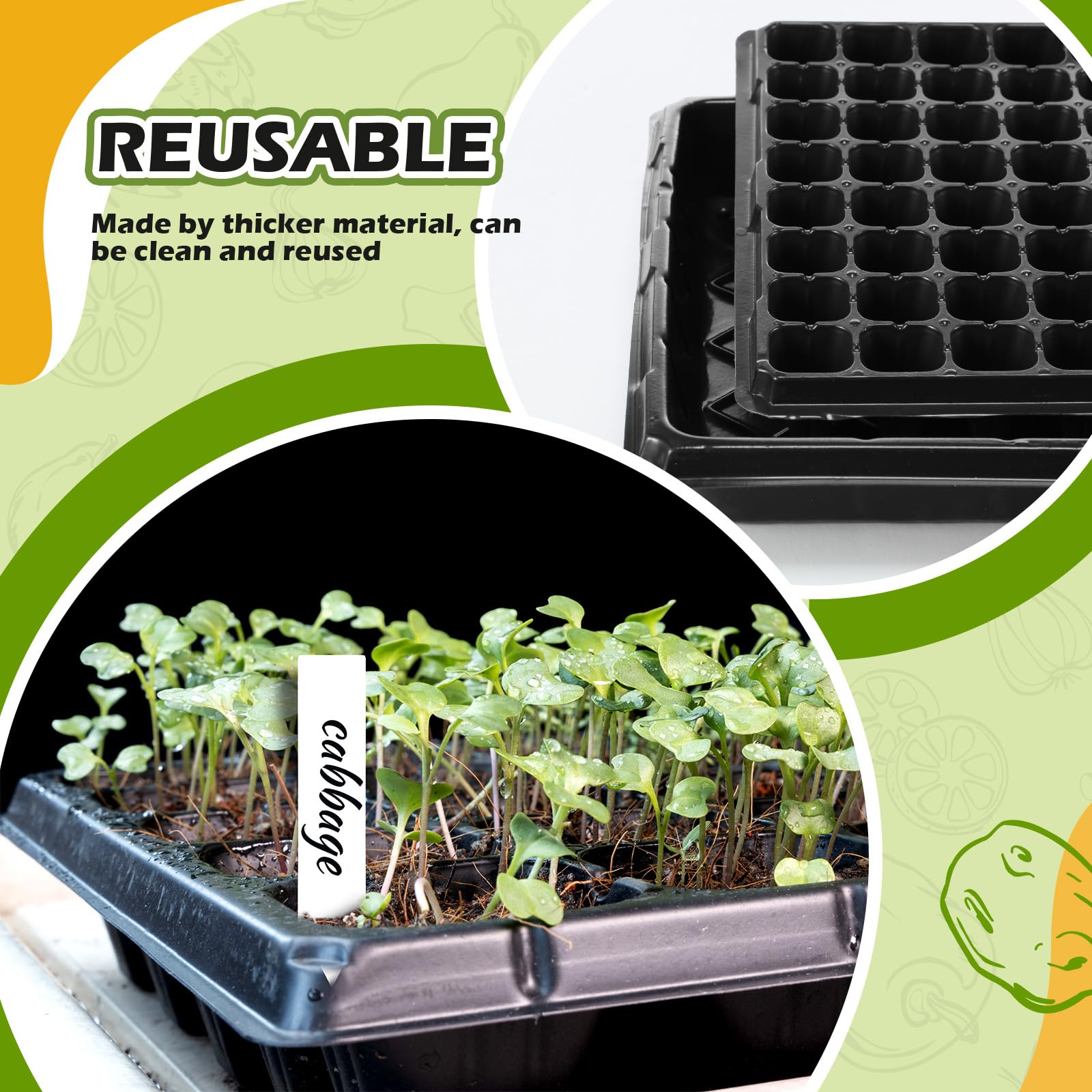 Yinder 20 bandejas de inicio de semillas de plantas, 1020 bandejas sin agujeros y bandejas de tapón de células con 100 etiquetas, bandejas de cultivo para vivero, germinación, hierba de trigo