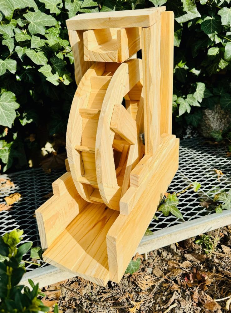 Ruota ad acqua in legno, L con grondaia, gioco d'acqua, mulino, decorazione da giardino, cascata, altezza 42 cm, colore naturale