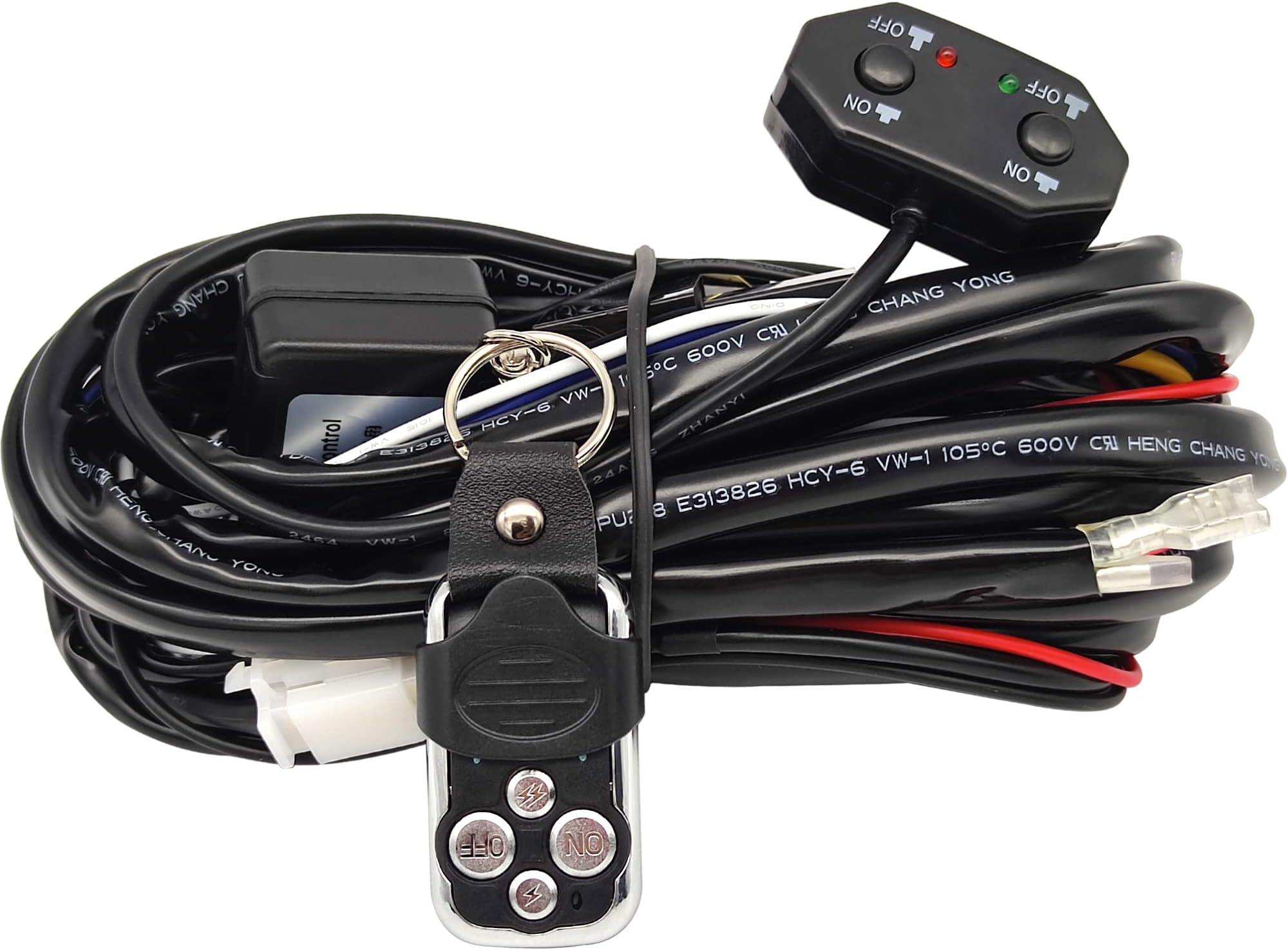 Double Color/High Low Beam Wiring Harness Kit with Remote Control DC12V Maximum 300W 40A LED Lights Wiring Harness Switch Relay 14AWG Core Cable Harness for Car Fog Lights Work Driving Lights Bar