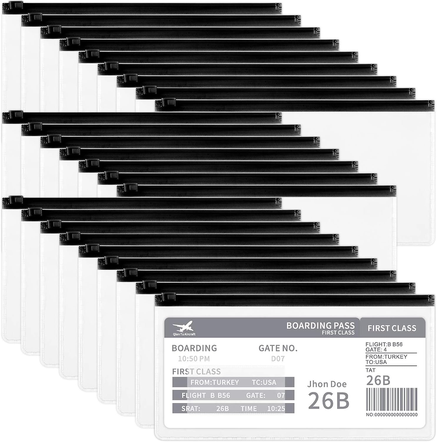 LABUK 25pcs Poly Zip Envelope, 9 x 4.7 Inches, Clear Zipper Pouch with Label Plastic Reusable Envelopes, A6 Size for Office Supplies, Black