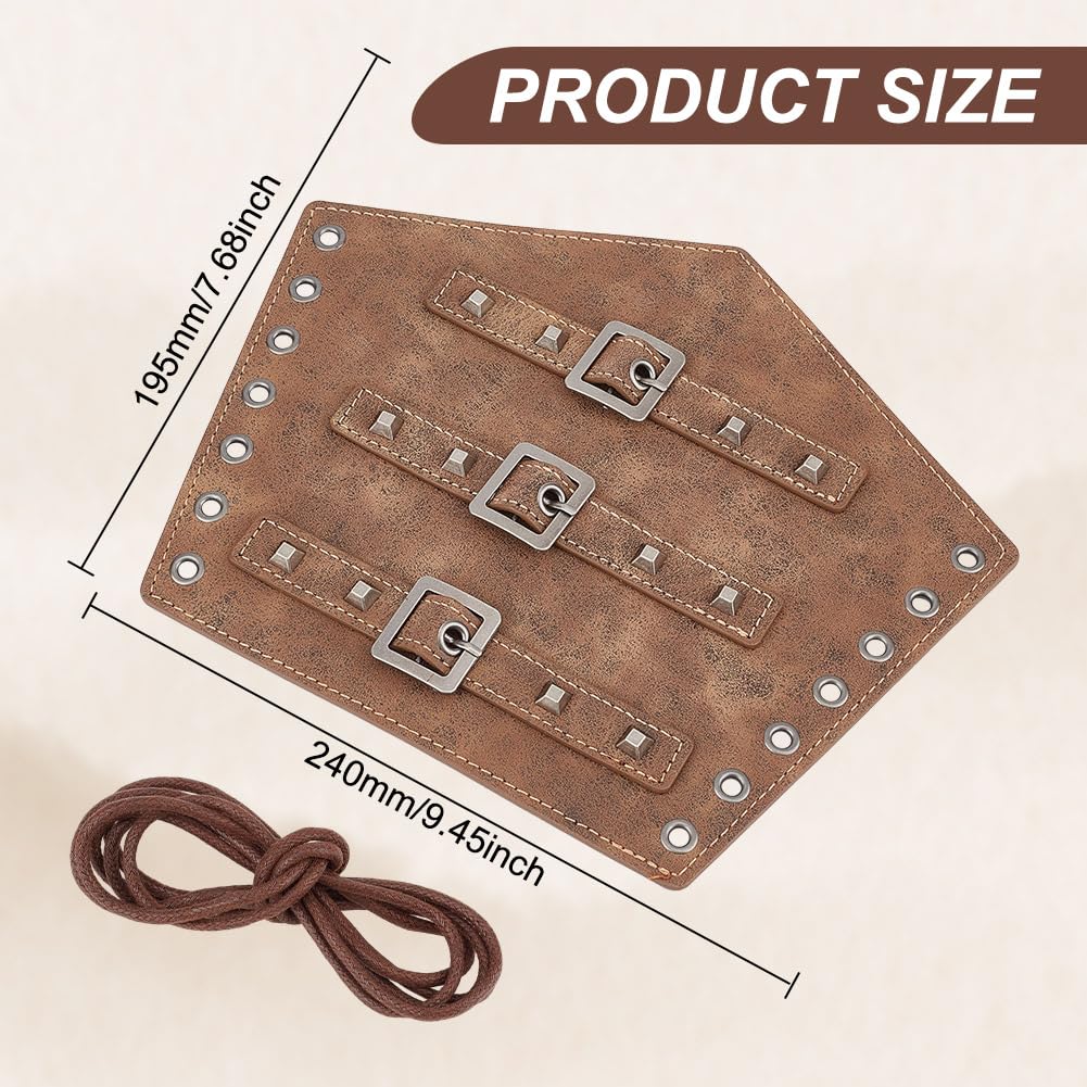 DELORIGIN 2pcs Leather Buckle Arm Bracers Camel Magician Retro Renaissance Arm Guard Medieval Vintage Knight Arm Guards Magic Archer Gauntlets Cosplay Stage Costume Props for Halloween - Image 2