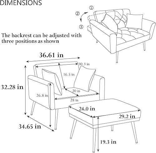 Miniatura 6 de Silla decorativa moderna Sherpa de 36.61 pulgadas de ancho con respaldo ajustable de 3 ángulos + 2 almohadas, sillón reclinable y otomano para sala