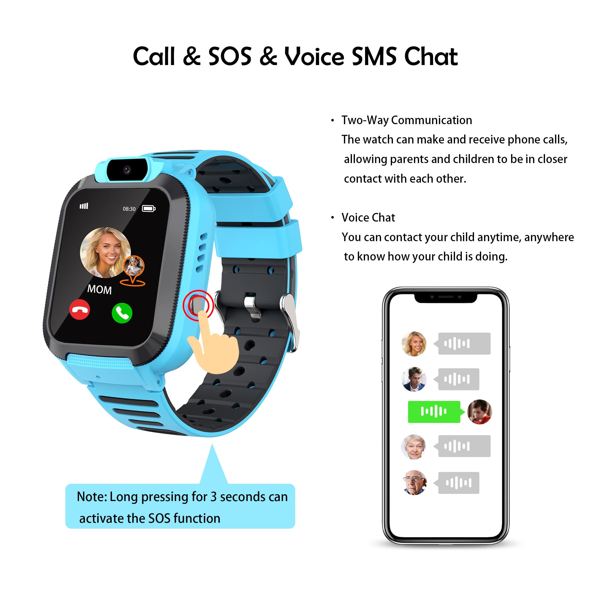 Reloj Inteligente Niño Niña con GPS Localizador Juego Chat de Voz | SOS Digital Despertador IP68 Impermeable Teléfonos Llamadas Cumpleaños Regalos Modelo de Aula Smartwatch para Niños Niñas