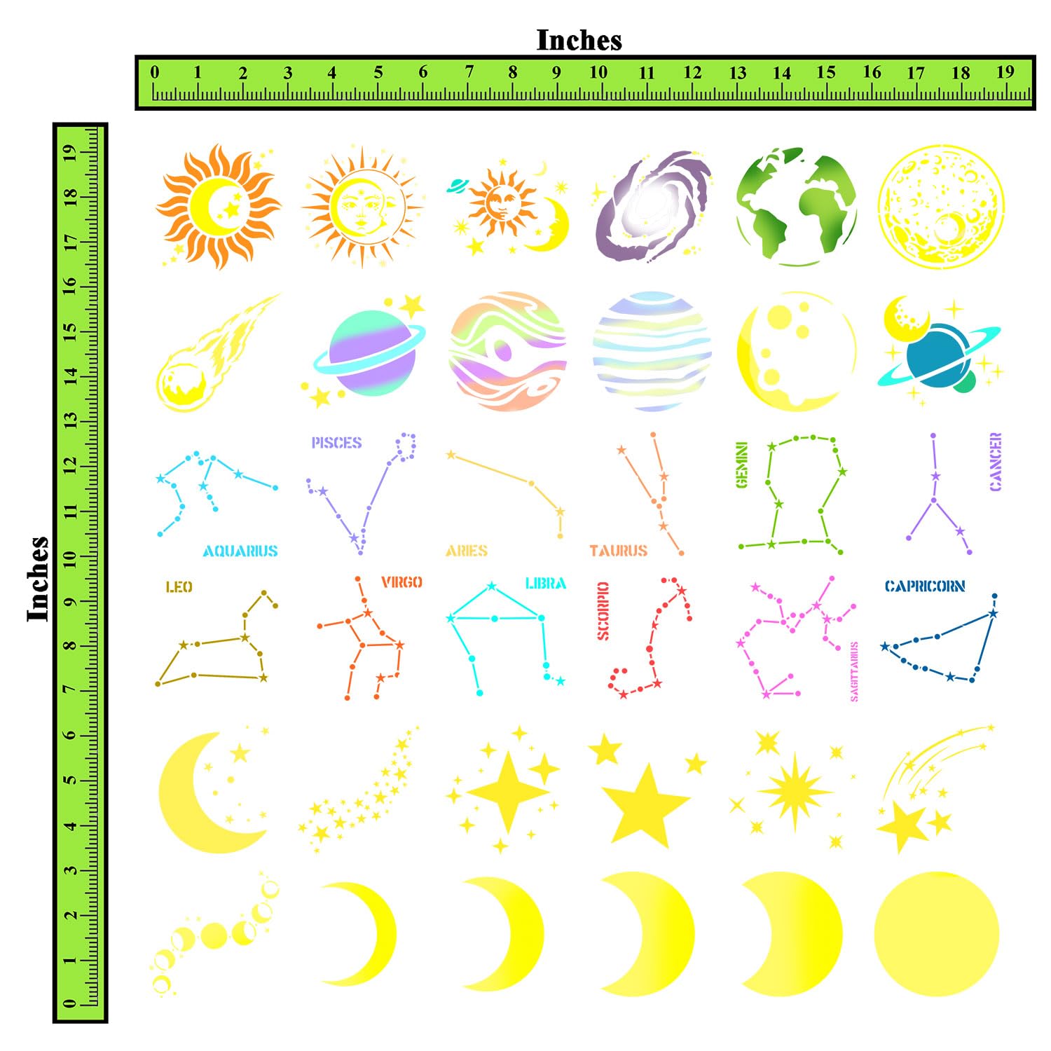 CrafTreat Reusable 36 Pieces Zodiac Sign Stencils for Painting (3x3), Sun Moon and Star Stencils Planets Solar System Constellation Stencil Moon Phase Stencil - Image 2