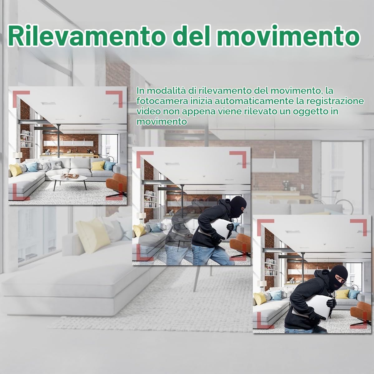 Telecamere di sorveglianza, Mini telecamera HD 1080P con caricatore USB, Videoregistratore, Registrazione continua e rilevamento del movimento, Funzione di carica USB, Telecamera di sorveglianza per