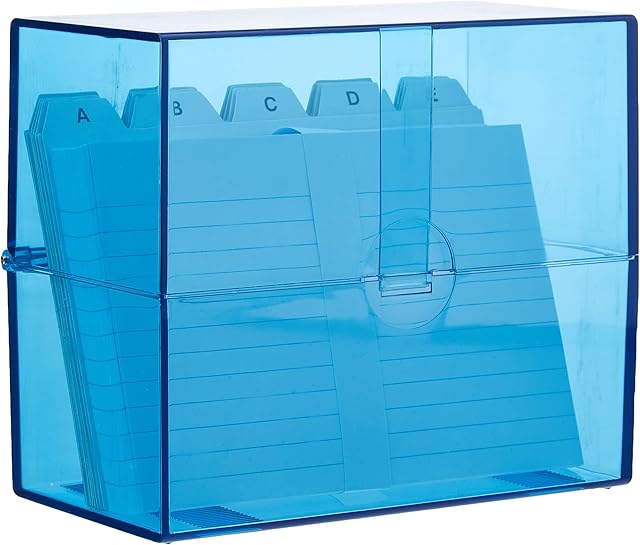 Wedo 2506303 Card boxes (DIN A6 transverse for about 200 cards, plastic translucent blue, including 100 index cards and tabs, 15.9 x 8.3 x 13.7 cm) white