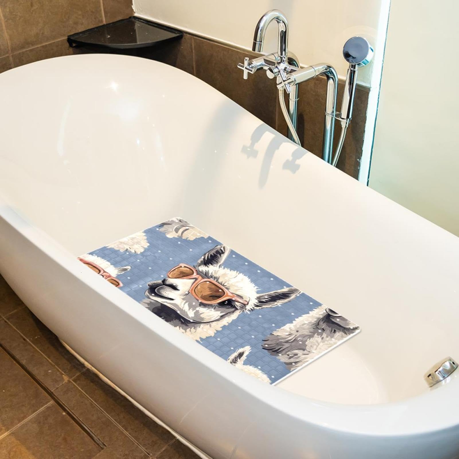 Cool Lama Tapis de bain rectangulaire antidérapant avec ventouses, lavable en machine, motif animal alpaga, 40 x 71 cm