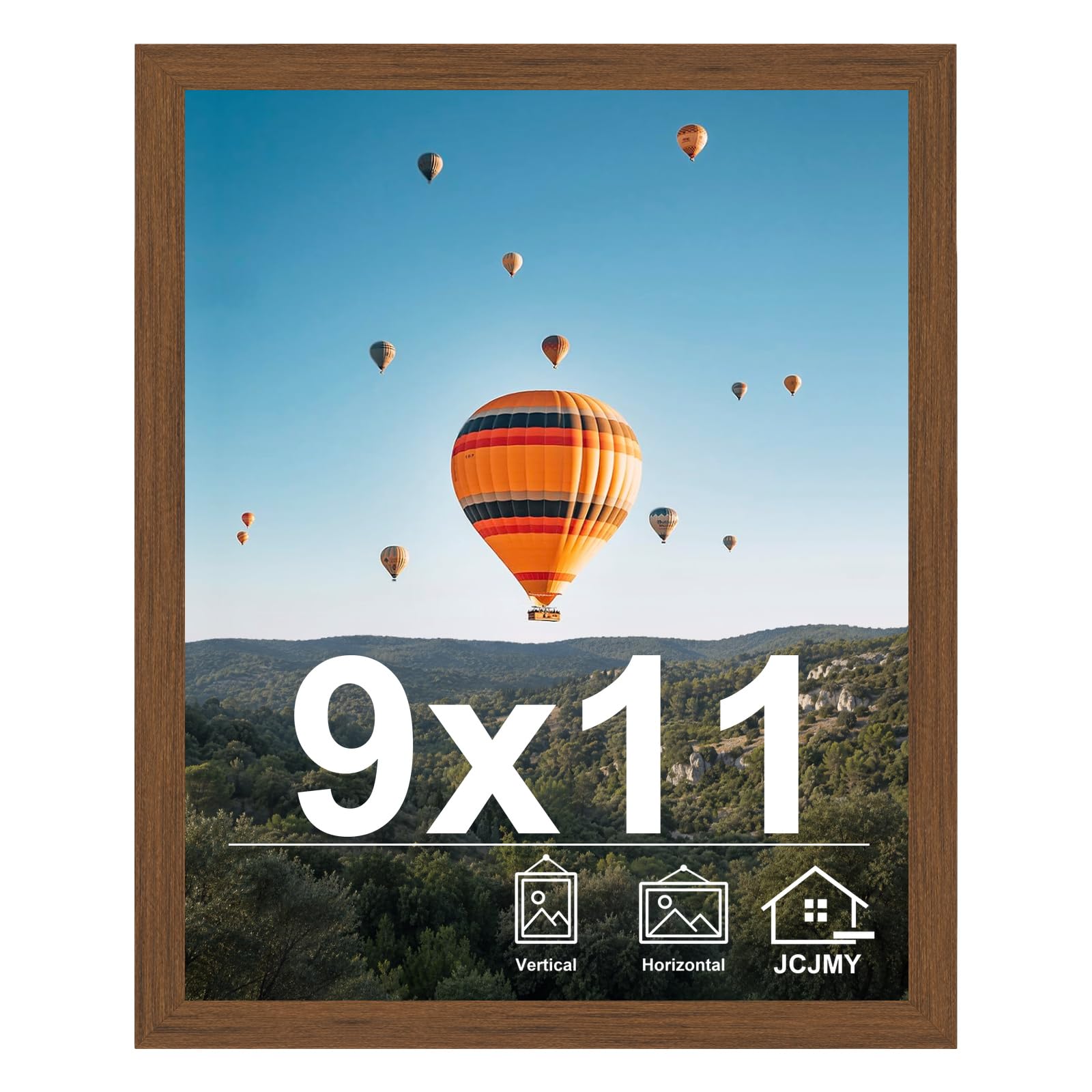 JCJMY 9x11 Picture Frame Brown for Wall Hanging or Tabletop, Wall Mounting Horizontally or Vertically, 9 x 11 Wall Gallery Poster Photo Frame with Shatter Resistant Plexiglass, Brown