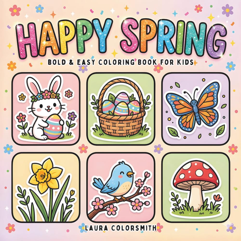 Happy Spring - Bold & Easy Coloring Book For Kids: Cute Coloring Book for All Ages with Bold and Easy Spring-Themed Designs for Relaxation (Spring Coloring Book For Adults)