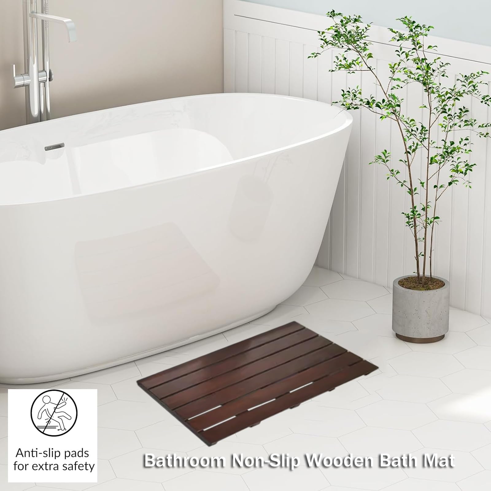 Rechteckige Badematte aus Holz-Entenbrett, Bambus-Badematte für Badezimmer, Duschmatte, rutschfeste, wasserdichte Duschbodenmatte aus Holz, für Türöffnung, Sauna, Spa, Hof, Terras
