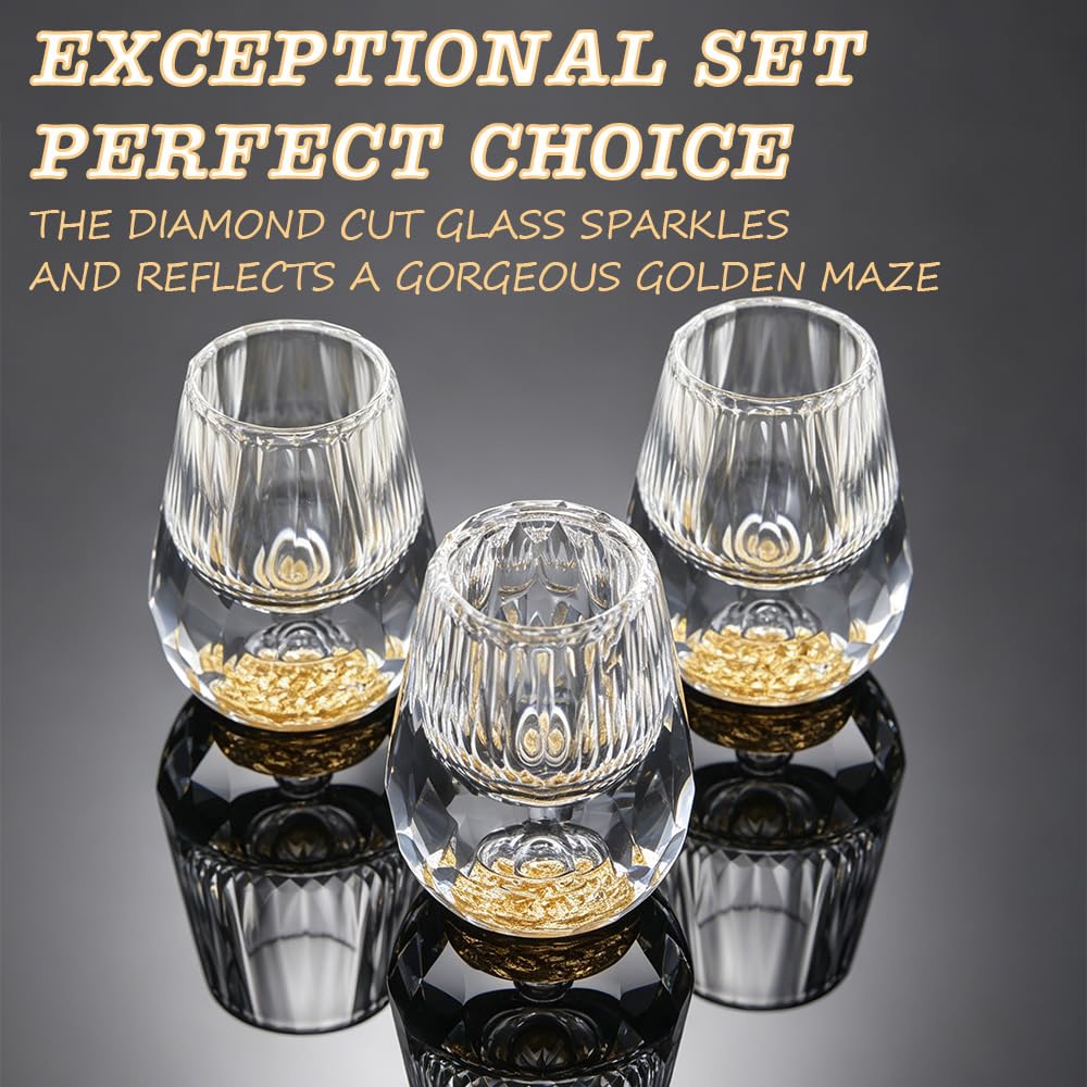 8 Pièces 15ml Verres à Shot en Diamant avec d’Or 24K pour Liqueurs