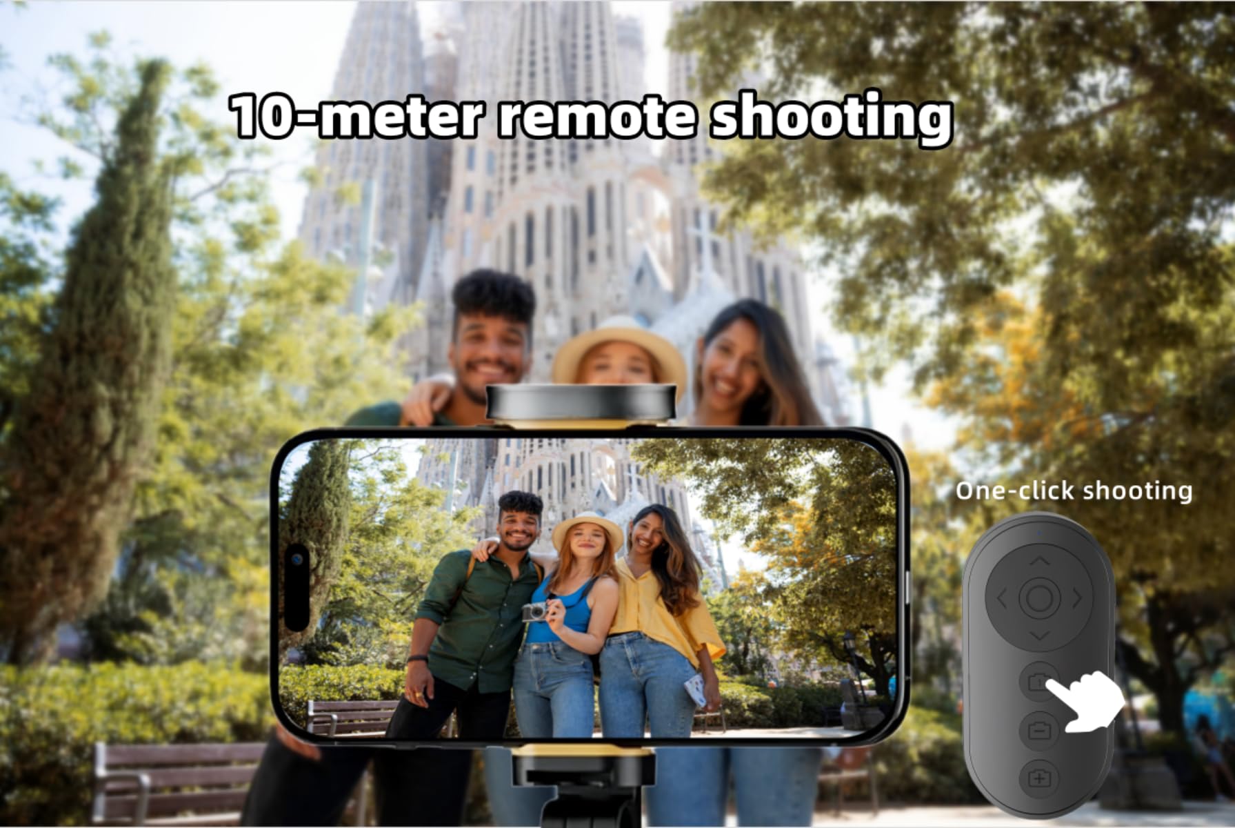 Déclencheur de caméra Bluetooth avec zoom, interrupteur avant/arrière, rechargeable pour iPhone et Android