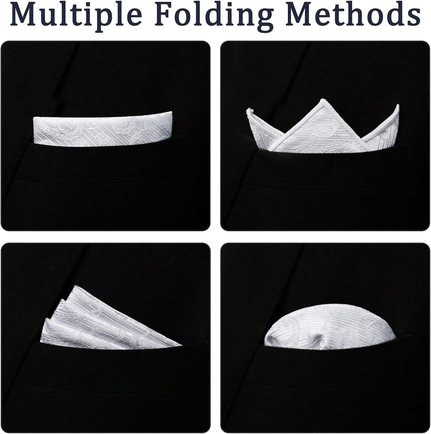 White Printed Pocket Squares for Men, 8.86" Mens Handkerchiefs Pattern Mens Pocket Square for Wedding Party Work
