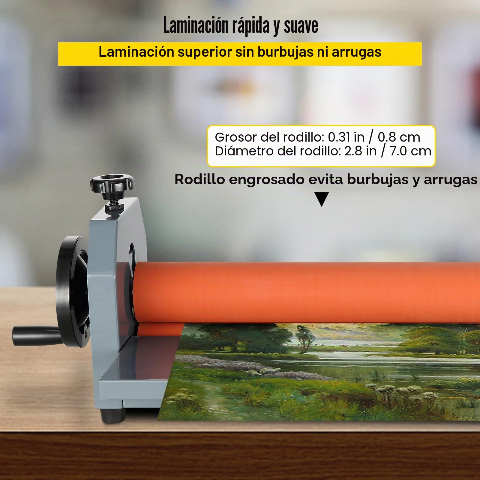 VEVOR Máquina Laminadora en Frío Manual de 1.000 mm, Maquina Laminadora Profesional Espesor Máximo 18 mm, con Pies Ajustables, Laminadora de Rollo para Las Tiendas de Fotografía Publicidad Fotocopias