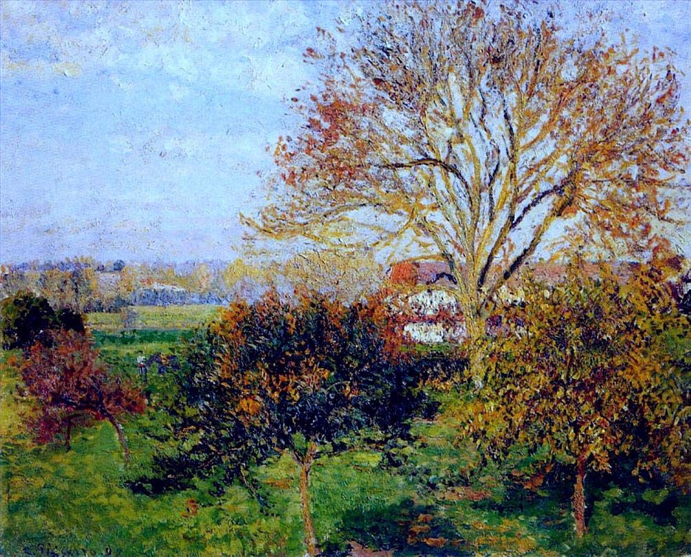 カミーユ・ピサロ 【 エラニーの花咲く梨の木、朝 】 高級画集画 ピサロ【エラニーの花咲く梨の木、朝】 - 手描き 絵画（油絵複製