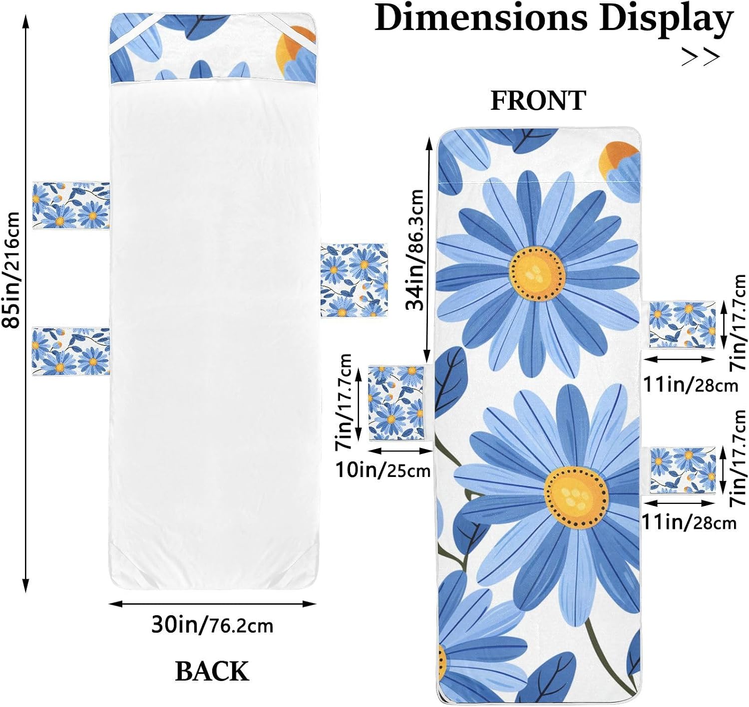 Cute Blue Daisies Flowers Patio Lounge Chair Cover Soft Absorbent Outdoor Chaise Lounge Cover with Windproof Straps for Outdoor Pool Beach Sunbathing, 85" X 30"