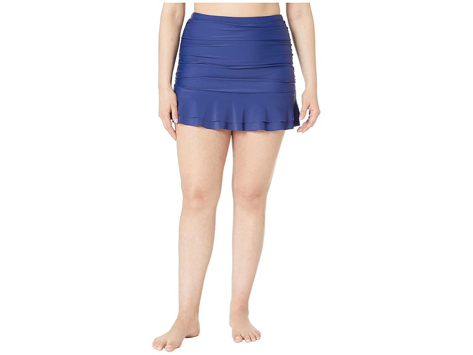 

Unique Vintage Plus Size Skirted High-Waist Alice Swim Bottoms (Navy Blue) Women's Swimwear