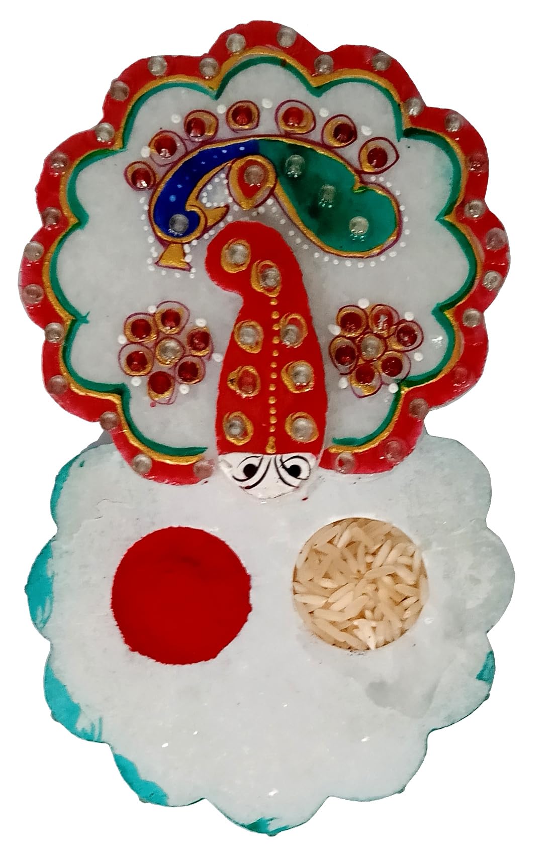 PurpledipMarble Sindoor Dani Kumkum Chopra: Flat Box For Vermillion Rice Roli Chawal Festive Use, Flower Shape (15739)