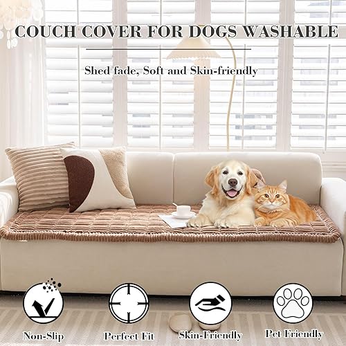 Miniatura 2 de Funda mullida para sofá para mascotas, lavable, antideslizante, lavable para sofás y protector de sofá para mascotas (marrón oscuro, 27.6 x 59