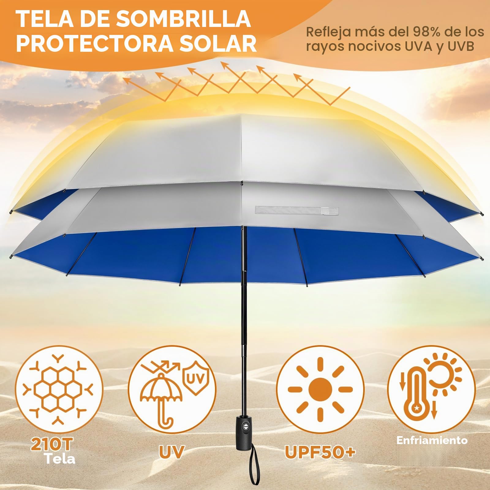 NINEMAX UV Protección Paraguas Plegable Automatico,Paraguas Antiviento con Filtro Solar UPF50+ para Hombre Mujer