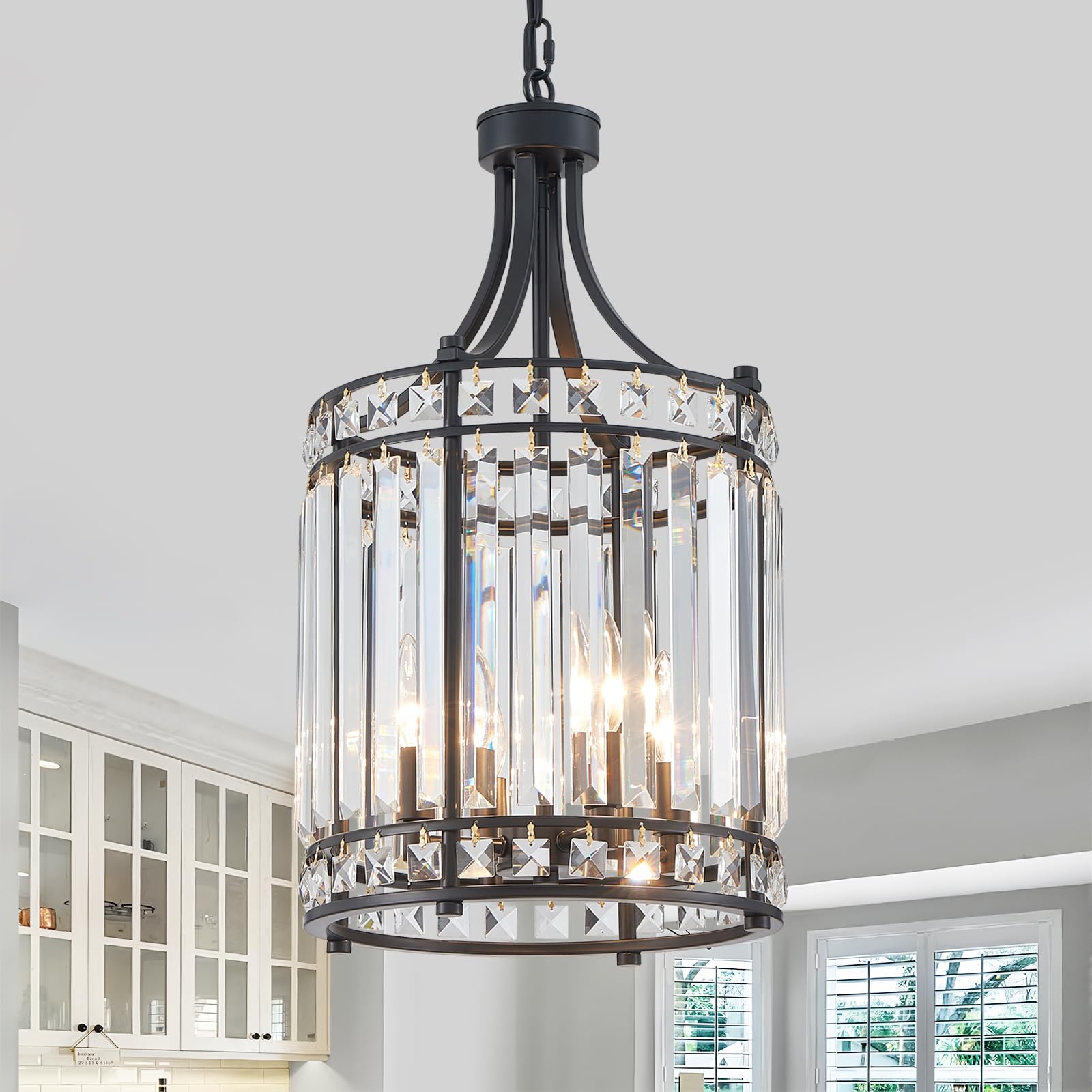 Photo 1 of Majhoiw Crystal Chandelier Black 4-Light Farmhouse Pendant Light