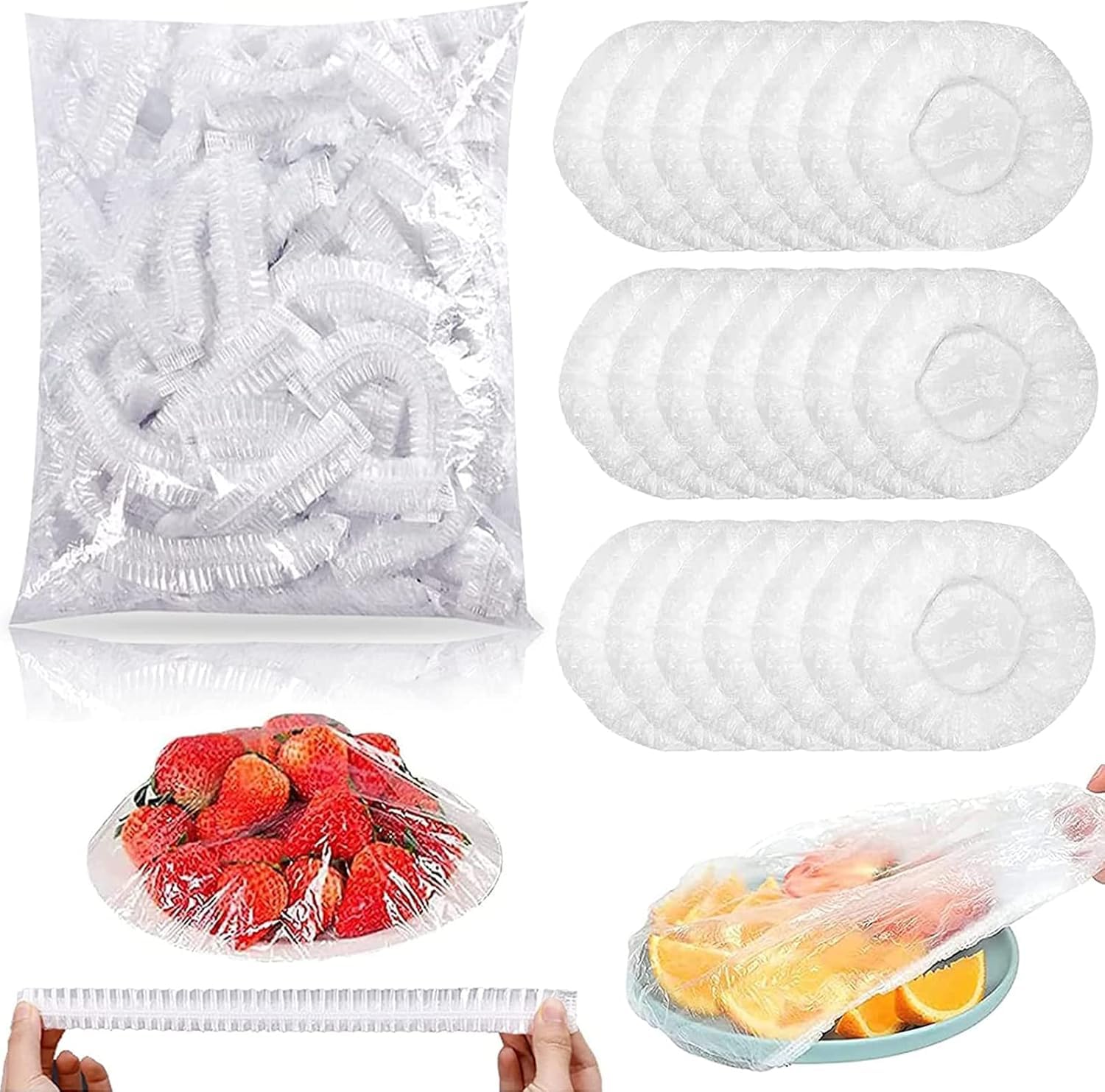 PacuM 300 Pcs Shrinkable Fresh Keeping Plastic Food Covers Bags Elastic