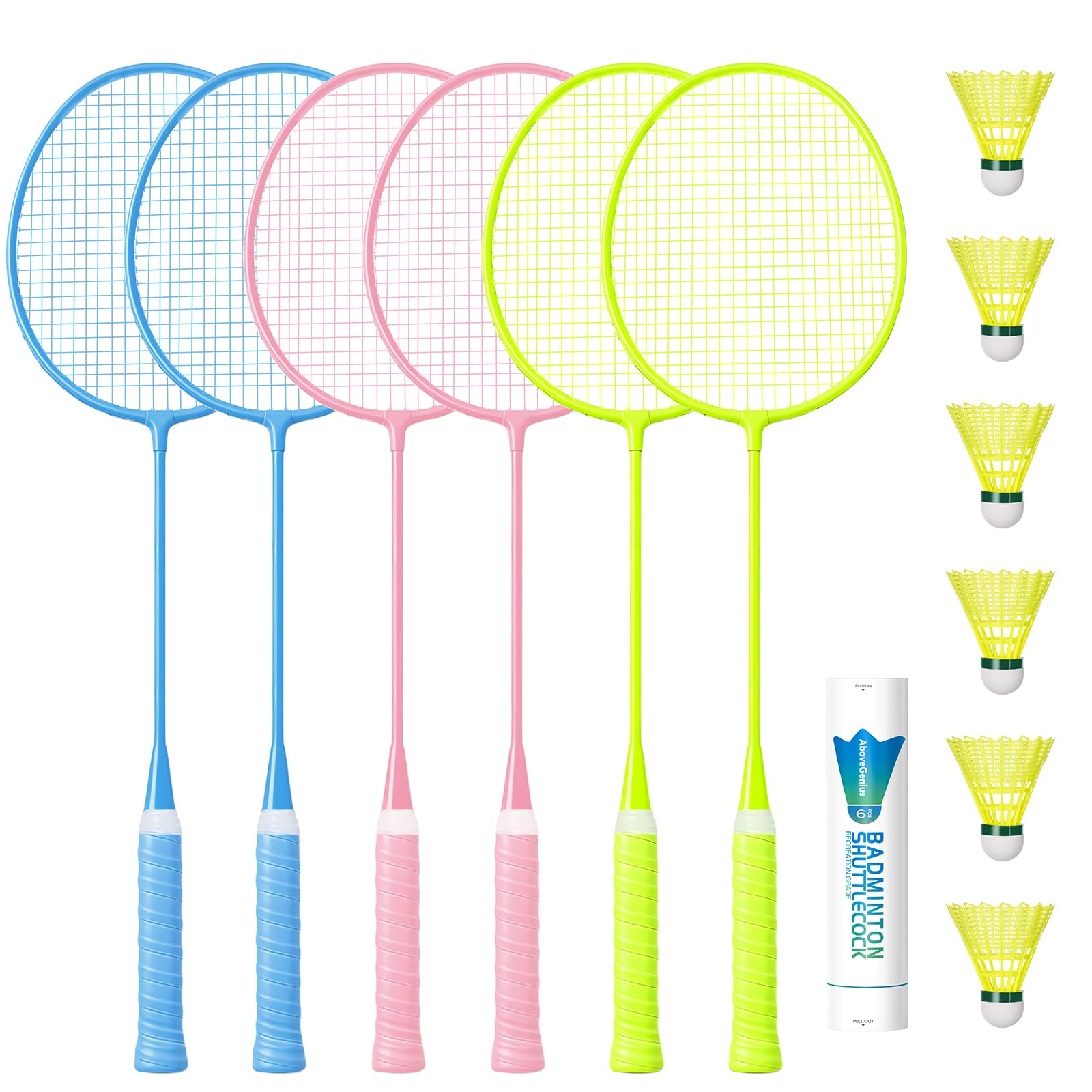 AboveGenius Lightweight Badminton Set, 4/6 Rackets with 6 Nylon Birdies