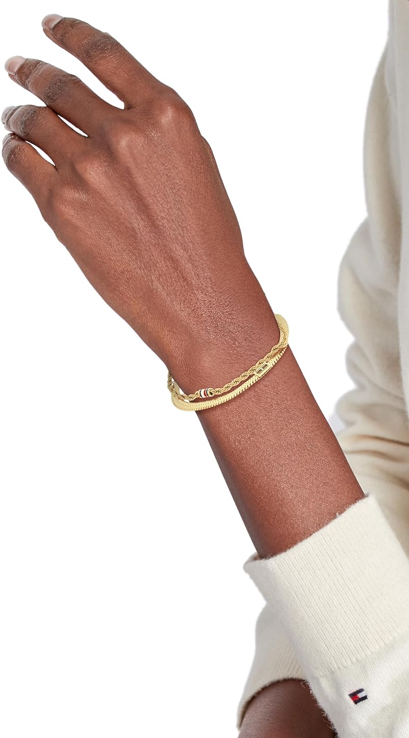 Tommy Hilfiger Women's Jewelry - Double Chain Bracelet – Skeleton Flag Detail, Lobster Clasp – Adjustable – Timeless Feminine Style - Gift for Her