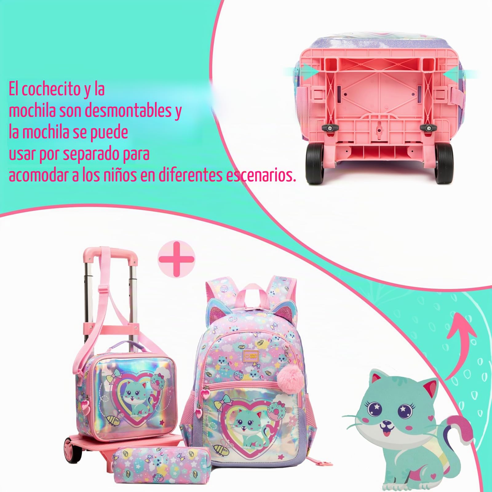 17" Mochilas Escolares con Ruedas Carro Niña Mochila Escolar