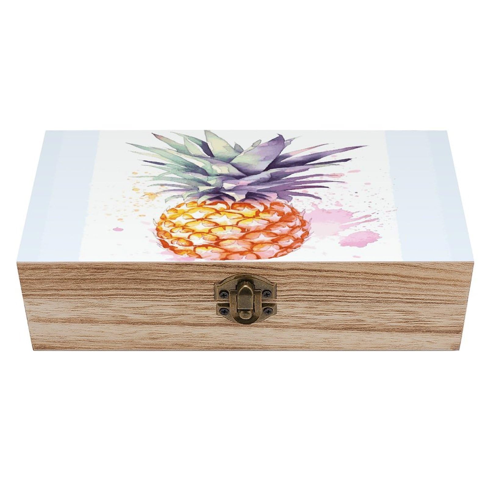 FekiLoot Pineapple Wooden Jewelry Box Personalized Wood Keepsake Box Large Decorative Wooden Storage Boxes with Hinged Lid Rustic Style Wood Jewelry Organizer for Desk Home Office