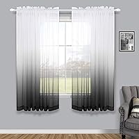 Vista 24 de KOUFALL Cortinas de ventana de baño para ducha, juego de 2 paneles de cortinas cortas transparentes en blanco y negro para cocina, dormitorio