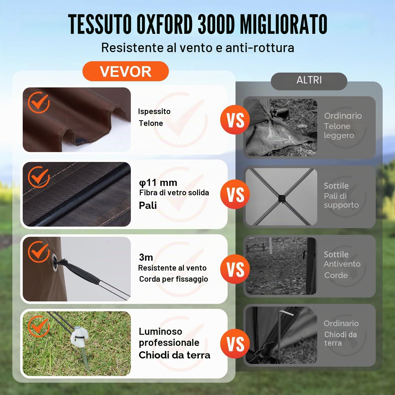 VEVOR Gazebo Pop-Up, Tenda con Schermo Pop-Up, Baldacchino su 6 Lati, Riparo da Sole 6 Panni Antivento Rimovibili Finestre in Rete, con Zanzariera Schermo a Montaggio Rapido 3,51 x 3,51 m Marrone
