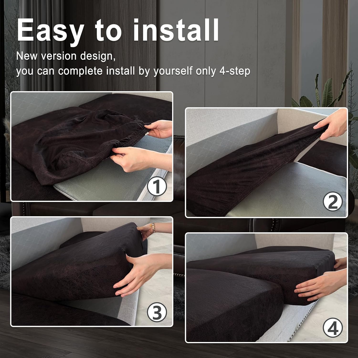 ANARACHON Leather Look Couch Cushion Covers Sofa Seat Slipcovers Sets Couches Furniture Protector for Sectional Armchair Loveseat Pets Kids Stretch Spandex Fabric (2 Cushion Loveseat, Chocolate)