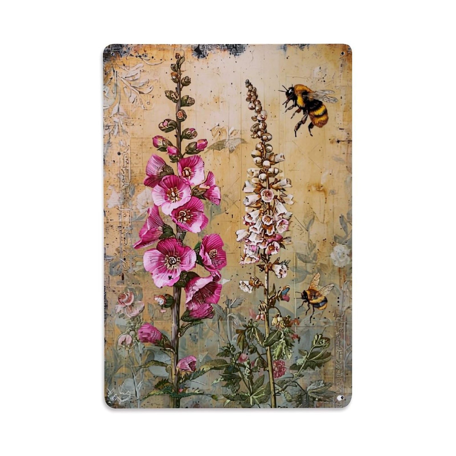 Jdfenggu Vintage Floral Bee Botanical Art_1 Retro Metal Tin Sign, Decor Art Poster For Bar, Home, Man Cave, Kitchen, Laundry Room Gift 8X12inch