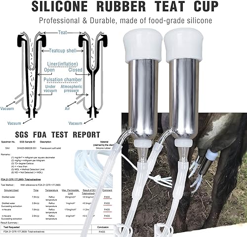 Miniatura 4 de Máquina de ordeño de vaca de 12L, bomba de vacío pulsante portátil enchufable, cubo de leche de acero inoxidable 304 de grado alimenticio con