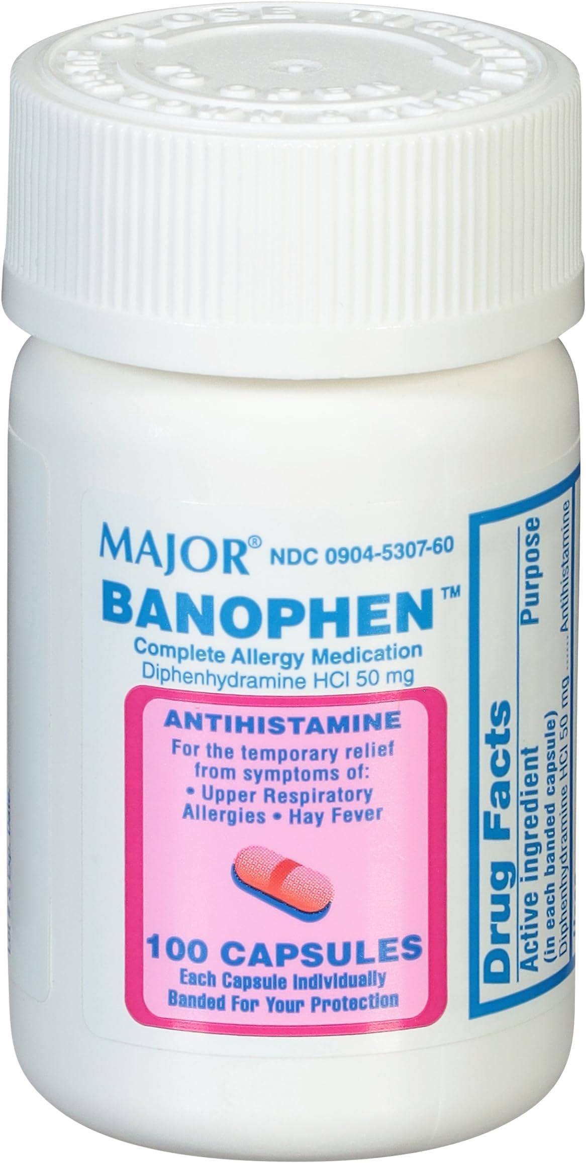 Banohpen - Complete Allergy Medication - Diphenhydramine HCI 50 mg - Antihistamine - 100 Capsules (1 Pack)