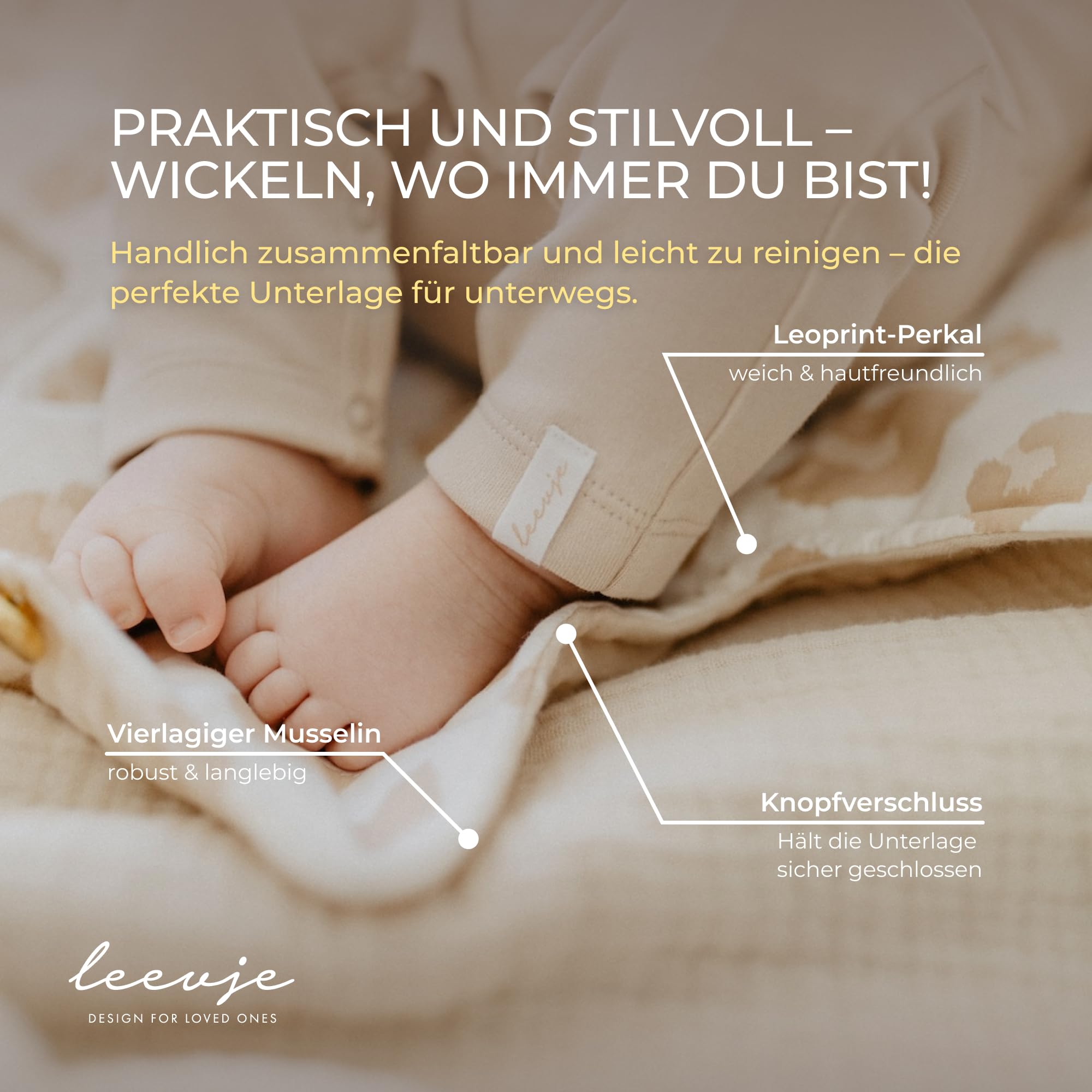Wickelunterlage für Wickeltisch & Unterwegs [100% BAUMWOLLE] - Wickelunterlage in Beige - Wickelkommode Unterlage - Wickeltischauflage aus Stoff Abwaschbar - Wickelmatte - Baby Changing Mat