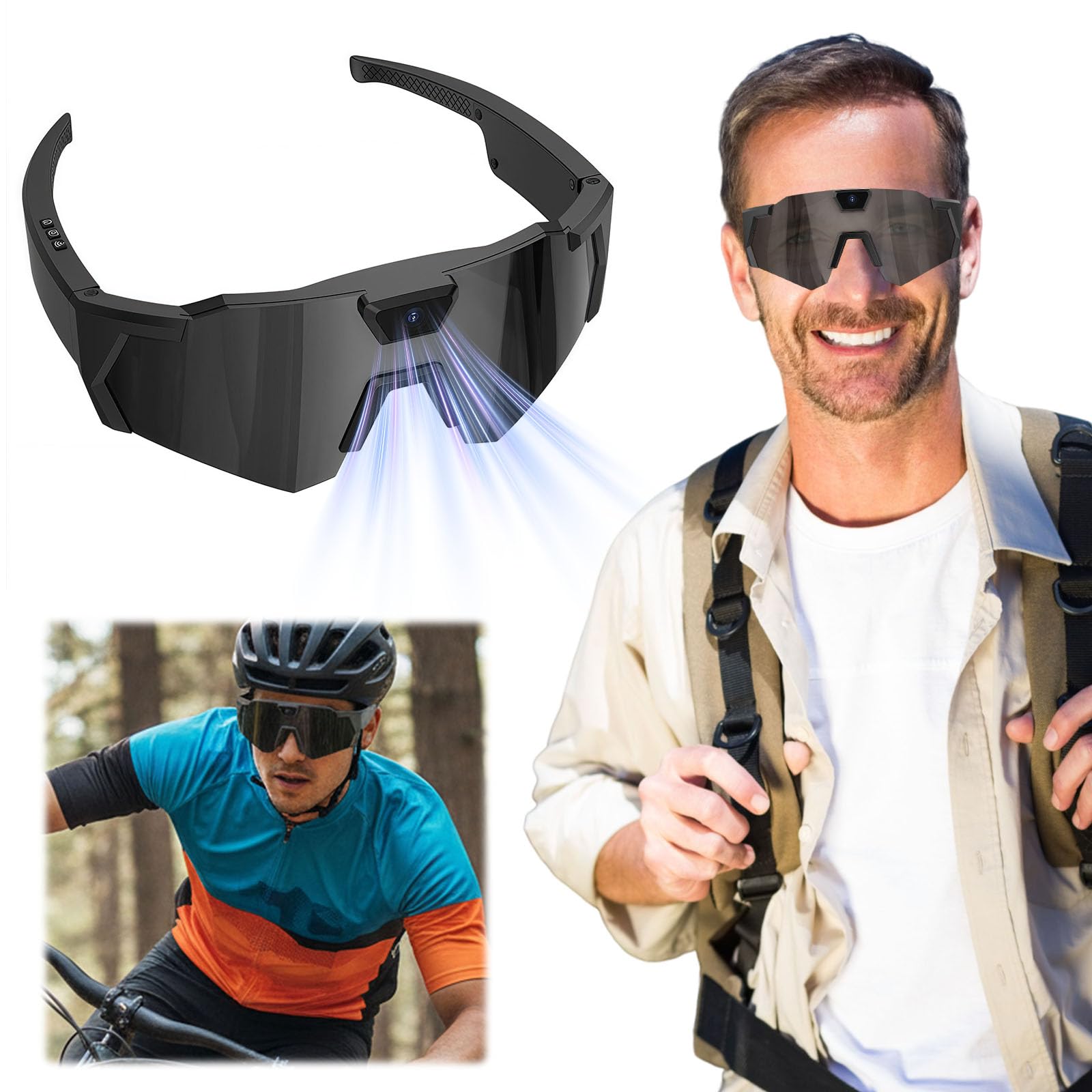 Occhiali da Corsa con Telecamera HD 1080P, Occhiali da Sole con Action Camera da 64G ROM, Ideali per Sport all'Aperto, Ciclismo e Viaggi, Adatti a Uomo e Donna