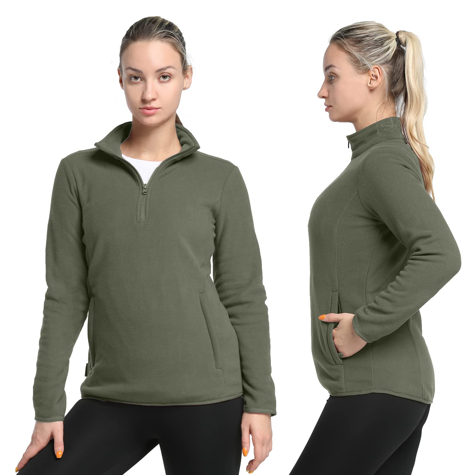 33,000ft Pull en polaire avec demi-fermeture éclair pour femme - Veste polaire chaude en micropolaire douce - Vêtement d'extérieur respirant avec une grande poche pour voyage, course à pied, sport de