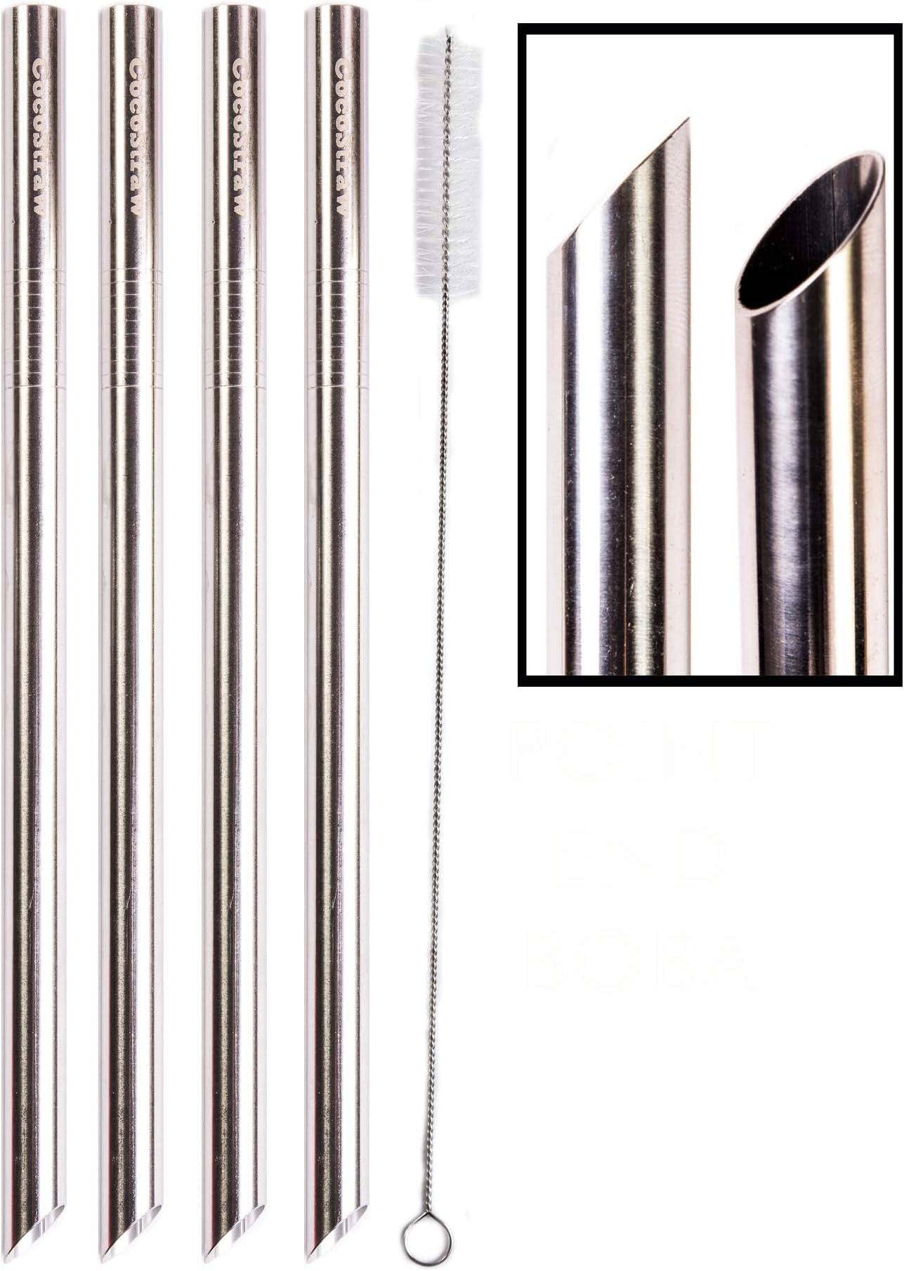 4 POINT END BOBA Straw Stainless Steel Extra Wide 1/2" x 9.5" Long Tapioca Pearl Bubble Tea Thick FAT - CocoStraw Brand