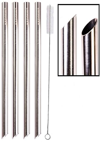 Pajita BOBA de acero inoxidable de 4 puntos, extra ancha, 12 x 9.5 pulgadas de largo, tapioca, perla, té de burbujas, grasa gruesa, marca CocoStraw