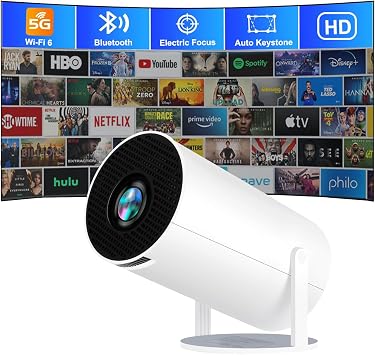 Mini Projector with WiFi and Bluetooth, HY300 pro Projector 4K Video Decoding, Android System, Auto Keystone, Outdoor Home Movie Portable Video Projector Compatible with Phone Laptop Smart TV HDMI