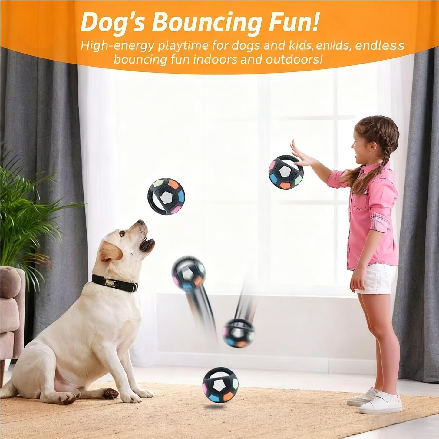 The Mellow Dog Calming Ball with Handle,Squeaky Dog Toy,Interactive Toss,Dogs Football Toy for Water Play,Training & Outdoor Games(Without Squeaky Tennis Ball Inside) (Black)