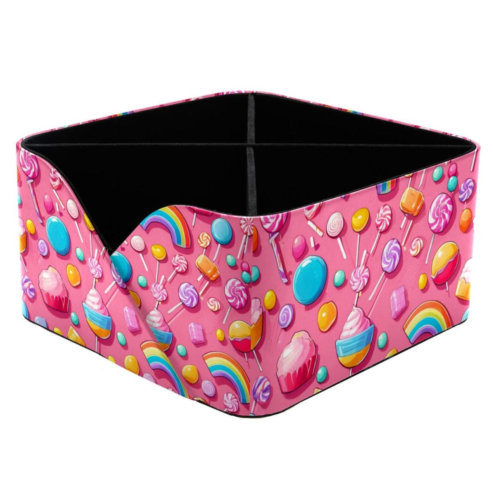 Papeterie de bureau ordonnée grâce au range-crayons rectangulaire rose motif bonbons