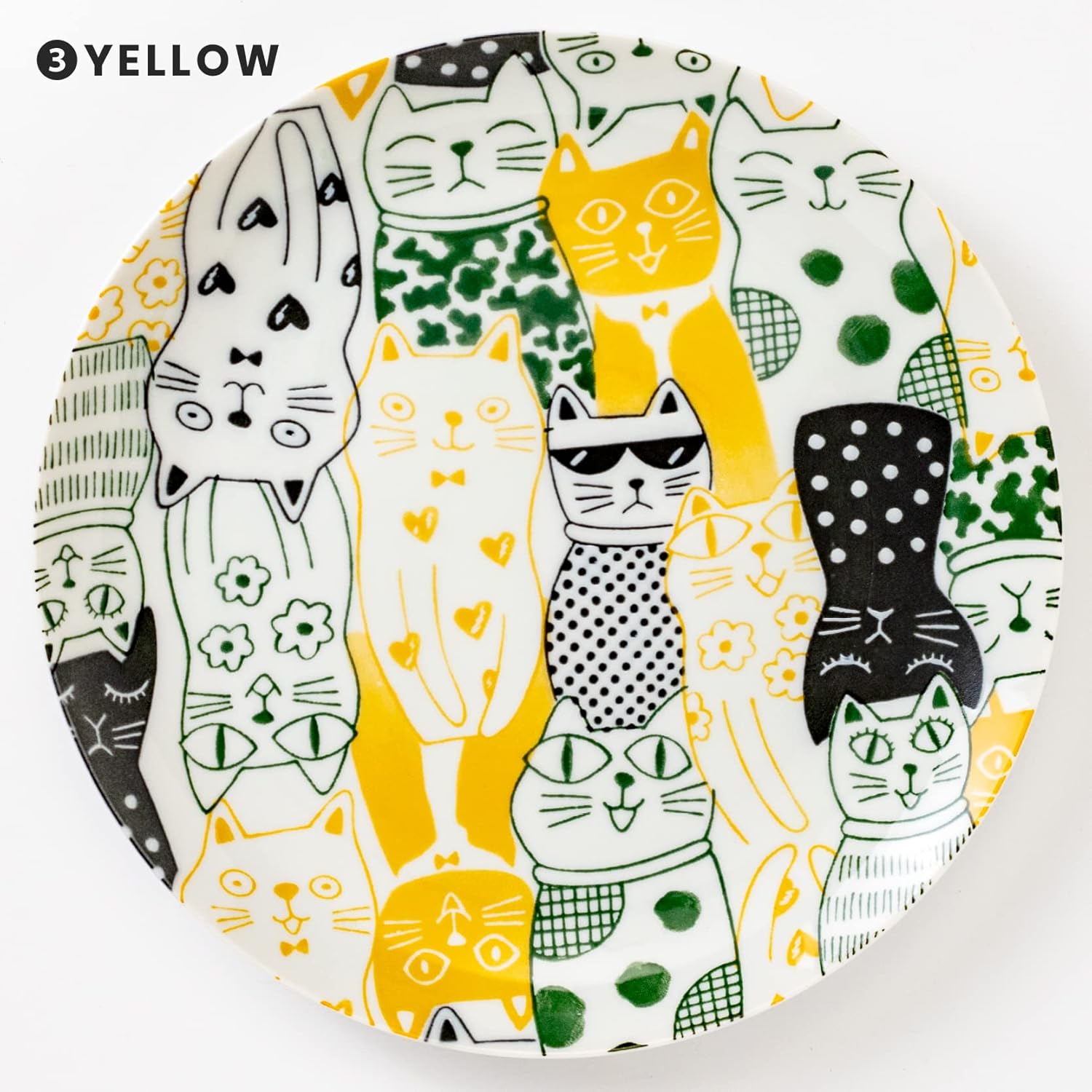 Minorutouki mino ware "Cats Downtown Story" Yellow Pasta plate φ9.25×H0.98in 16.79oz Made in Japan