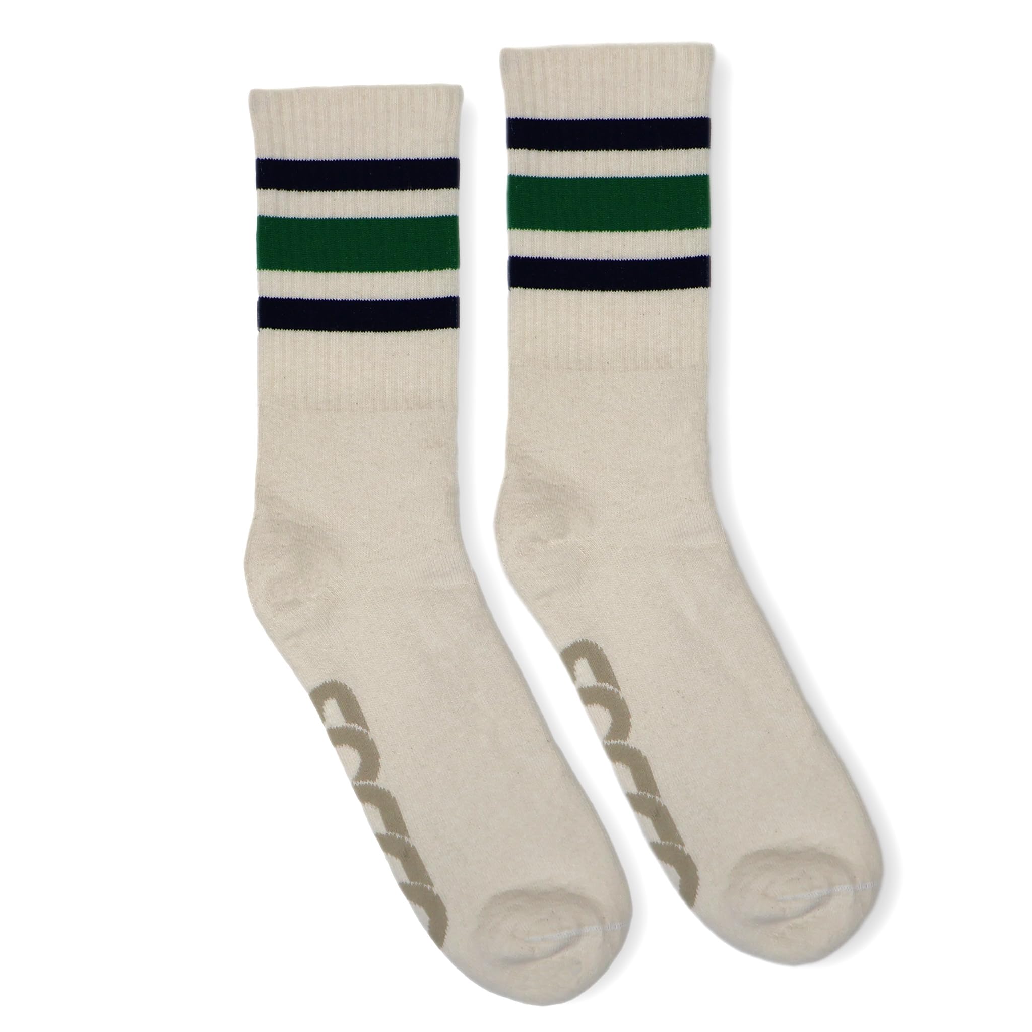 SOCCO| Made in USA | Natural Colored Crew Socks | Navy & Kelly Green Stripes (Men's Sizing | S/M: 6-8 | L/XL: 9-12) (1 Pair)